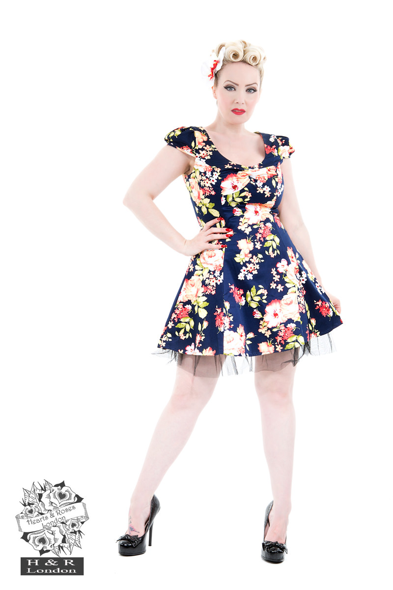 Jennifer Floral Mini Day Dress in Navy Hearts & Roses London